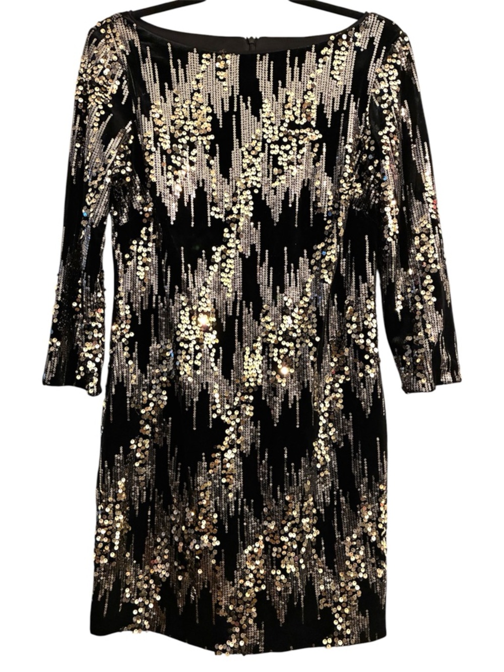 ✨ Eliza J black gold sequin cocktail dress size 10 holiday party bodycon glam